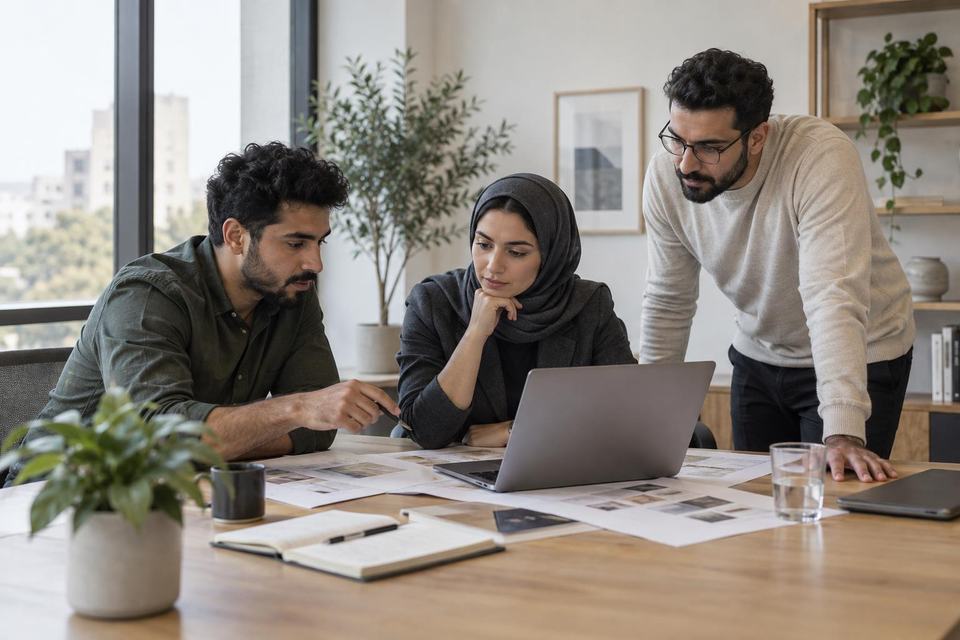 colleagues reviewing a digital workflow